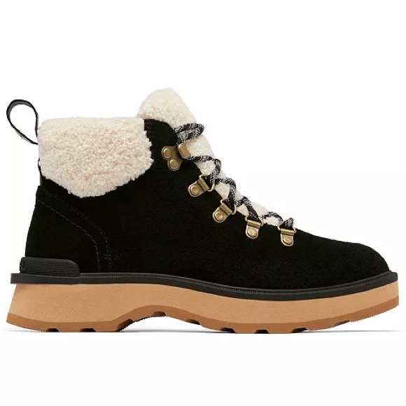 NWT Sorel Hi-Line Lace-Up Cozy Hiker Booties in Black and Tawny Buff Sz 5.🌻 - Picture 2 of 13